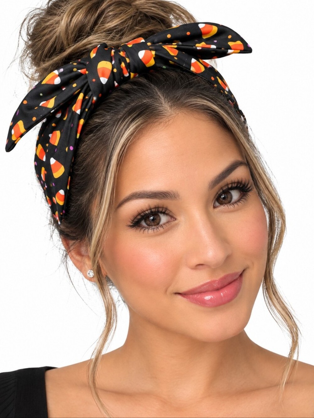 Handmade Halloween Candy Corn And Colorful Polka-dots Print Black Knot Headband